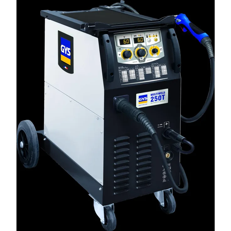 GYS MULTIWELD 250T, Inverter Schweissgerät für MIG/MAG, Fülldraht- und E-Hand-Schweissen, 250A, mobil auf Rollen, robust, inkl. digitalem Bedienfeld