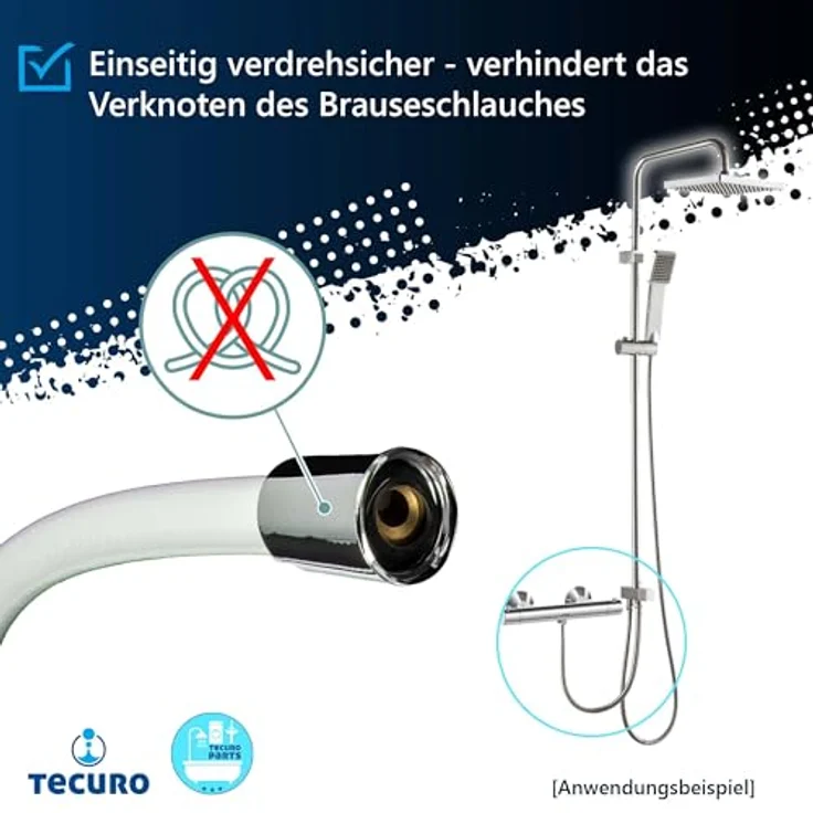 tecuro Brauseschlauch EASY, 125 cm, weiß/chrom, verdrehsicher und pflegeleicht, Made in Germany – Bild 5