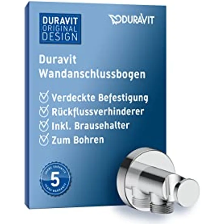 Duravit Universal Wandanschlussbogen, Schlauchanschluss inkl. Brausehalterung, Brauseanschlussbogen mit runder Wandabdeckung, Chrom