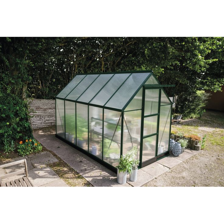 Halls Gewächshaus 'ICON 6', 6,1 m² mit 4 mm Doppelstegplatten, Aluminium-Gestell, grün