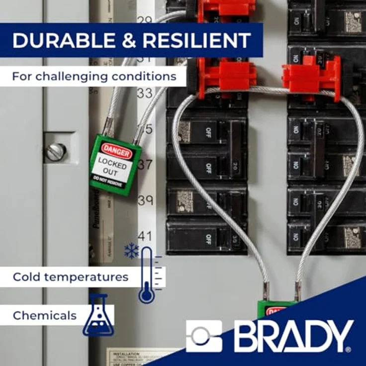 Brady Kompakte Kabel-Vorhängeschlöss 1 Stück - Wetterfest mit langer Bügel, Gleichschließend, Grün – Bild 5