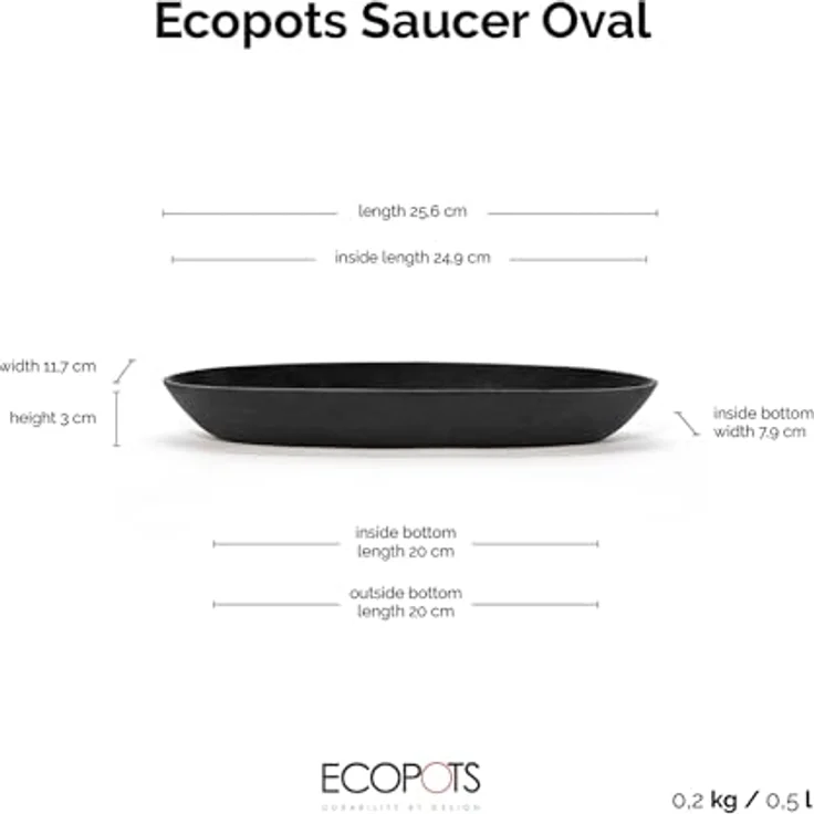 ECOPOTS Blumentopfuntersetzer SAUCER OVAL Dark Grey, bruchsicher, UV-beständig, frostsicher – Bild 3