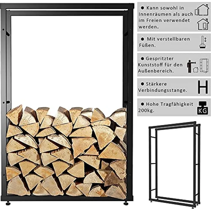 Melko Kaminholzständer Metall 150x100 cm, höhenverstellbare Füße, pulverbeschichtet in Schwarz, inklusive Schrauben – Bild 3