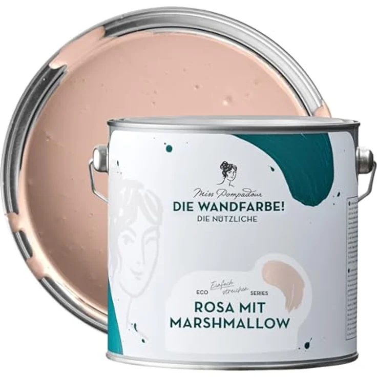 MissPompadour Wandfarbe Rosa mit Marshmallow, abwaschbare und scheuerbeständige Wandfarbe, 2,5 L, hochdeckend und wasserbasiert – Bild 1