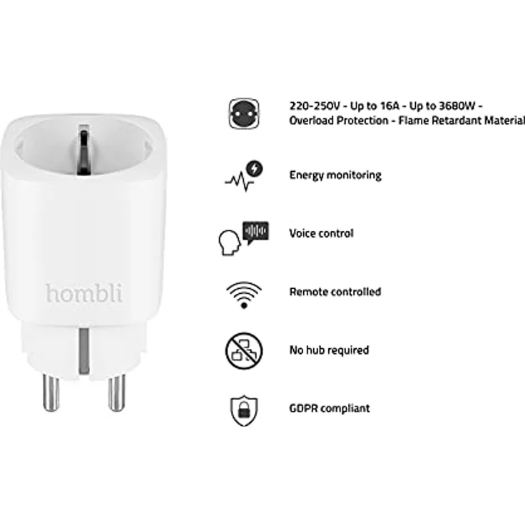 Hombli »Smart Steckdose EU« Smarte Steckdose, WLAN Steuerung, Zeitschaltuhr, Stromverbrauchsanzeige, kompatibel mit Amazon Alexa und Google Home, Fernsteuerung über e Hombli App – Bild 2