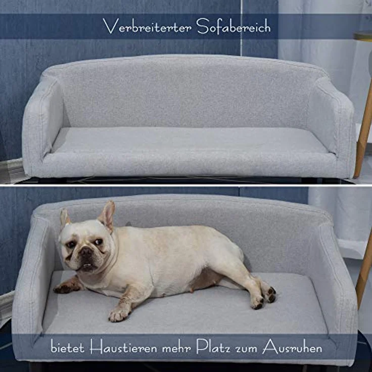 Pawhut Hundesofa mit Weichem Bezug Haustiersofa mit Holzbeinen Hundebett 82 x 54 x 36 cm – Bild 4