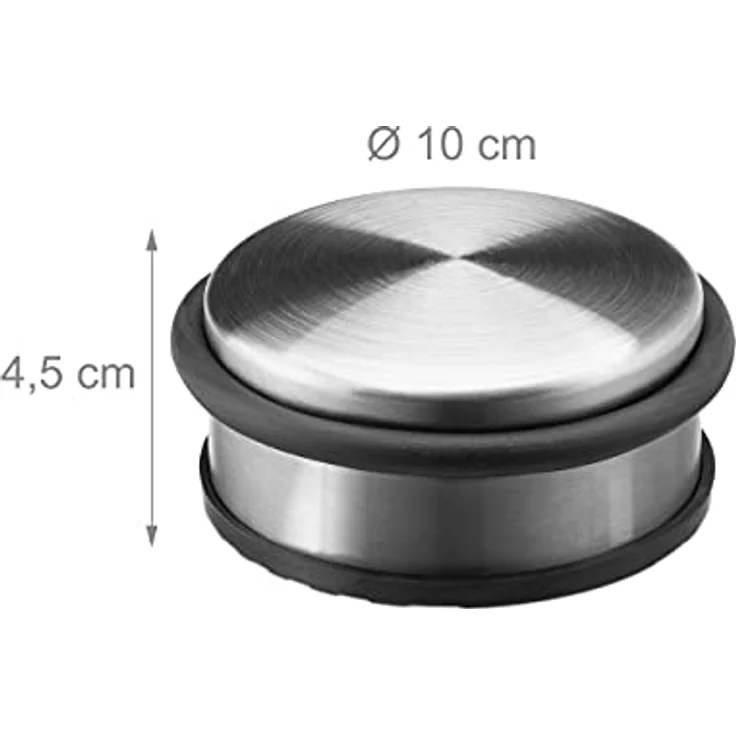 Türstopper Edelstahl Boden, Türfeststeller mit Gummiring, Türpuffer Gummi, HxBxT: 4,5 x 10 x 10 cm, silber – Bild 4
