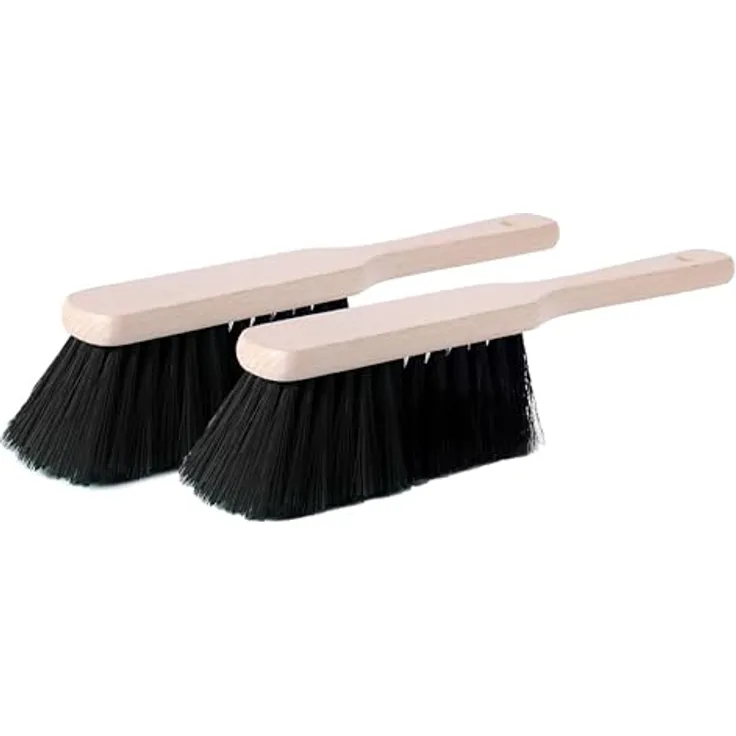 Garronda GD-0011, Handbesen 2er Pack mit kurzem Holzgriff und synthetischen Borsten, schwarz, ideal für Frühjahrsputz und Gartenreinigung