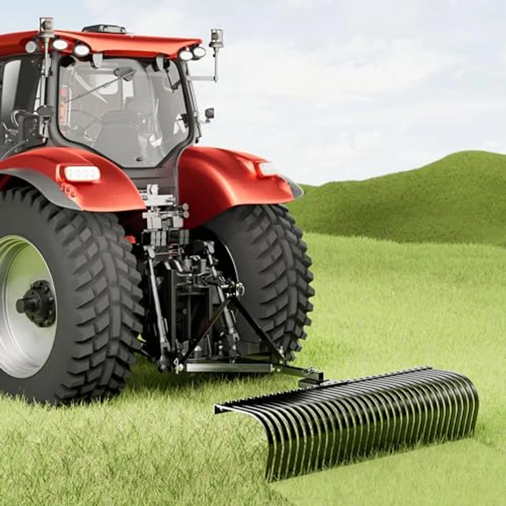 Wiltec Rasentraktor Heuharke mit 152 cm Arbeitsbreite, Heurechen mit 32 Harkenzinken, Rechen mit 3-Punkt-Aufstecksystem mit 360° Drehung, robuste Konstruktion in Grün – Bild 2
