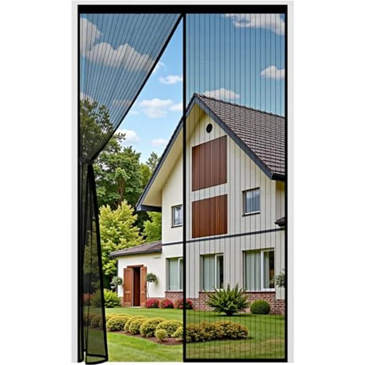 Auxmir Fliegengitter Balkontür Magnet, Insektenschutz Fliegenvorhang 70x200cm, extra starke Magnete, 4 cm breiter Klettverschluss, ohne Bohren, schwarz – Bild 1