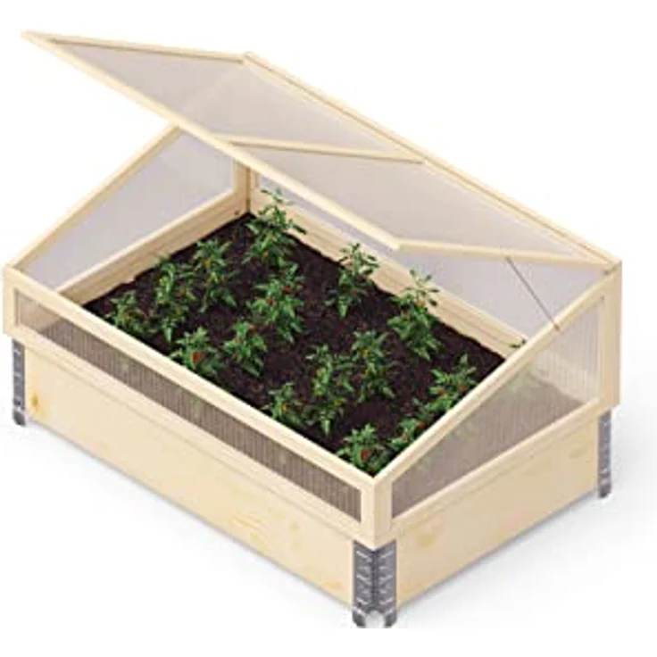 Upyard Greenhouse - Gewächshaus für Hochbeete mit verschließbarem Deckel - modernes Treibhaus aus Massivholz und UV-geschützem Polycarbonat, 120x80x40, Naturholz – Bild 3