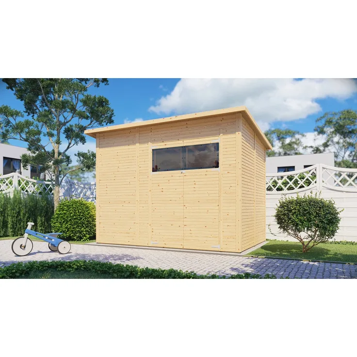 BERTILO Gartenhaus Pent Modern 4, Flachdach, hohe Doppeltüren 1,88 m, BxT: 335x231 cm, verschiedene Farben verfügbar