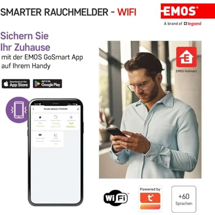 EMOS GoSmart - Smart Home Rauchmelder mit Zigbee - 85dB Alarm, rot blinkendes Licht, kabellos - für Küche, Wohnzimmer - 10 Jahre Lebensdauer - inkl. Batterie - weiß – Bild 4