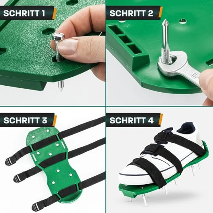 ILP GmbH Hinrichs Rasenlüfterschuhe mit 4 Klemmriemen und rostfreien Dornen inklusieve Cuttermesser, Tragetasche und 3 Ersatznägeln – Bild 4