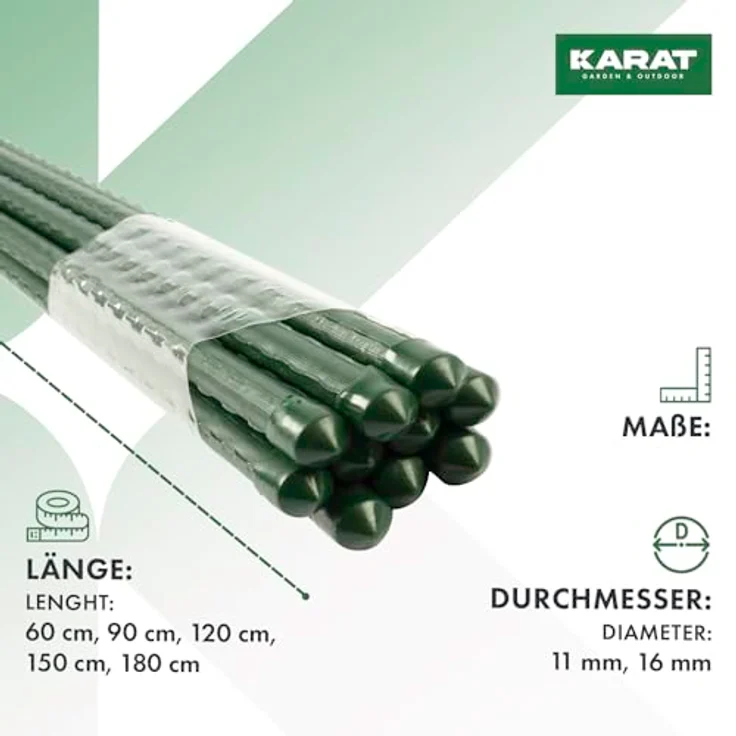 KARAT Rankhilfe Pflanzstäbe 180cm, 10 Stück aus Stahl und Kunststoff, stabil und UV- sowie rostbeständig für Kletterpflanzen, Tomaten und Gurken – Bild 2