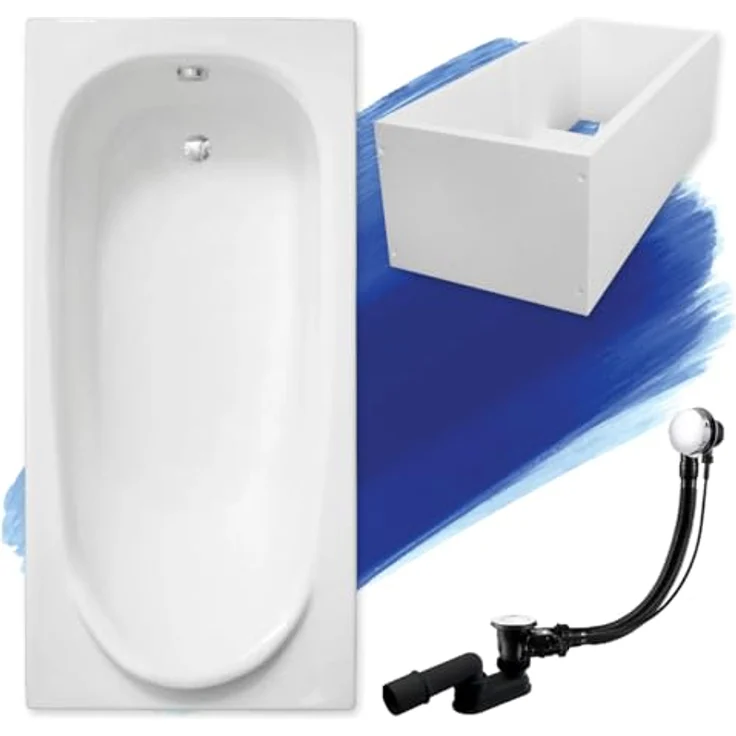 Bad Land Badewanne MEDIUM 160x75, Rechteck-Acryl mit Wannenträger und antibakterieller Beschichtung, schneeweiß – Bild 2