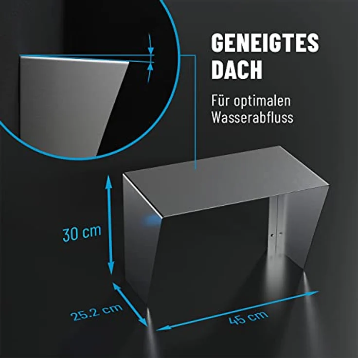 ABSINA Edelstahl Dach für Wallbox inkl. Montagezubehör - 45,4 x 25,6 x 30,2 cm Abdeckung für Wallbox - Wallbox Wetterschutz, Wallbox Regenschutz, Schutz für Wallbox, Wallbox Abdeckung – Bild 4