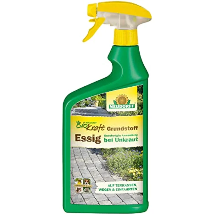 Neudorff BioKraft Grundstoff Essig, anwendungsfertiges Mittel gegen Unkräuter auf befestigten Flächen, 1 Liter – Bild 1