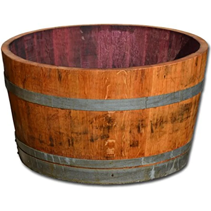 Temesso Holzfass als Pflanzkübel, Weinfass halbiert geölt (D70 cm) (ohne Zubehör) – Bild 4