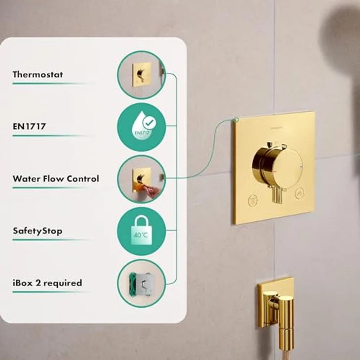 hansgrohe Ecostat Comfort E Duschthermostat Unterputz, Duscharmatur mit SafetyStop bei 40°C, Thermostat für 2 Verbraucher, Polished Gold Optic, 33716990 – Bild 2