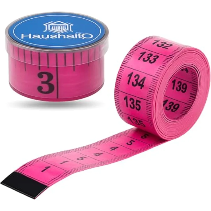 HaushaltO 2 in 1 Maßband 150 cm, Schneidermaßband mit cm und Inch Skalierung, flexiblem Material, inkl. Aufbewahrungsbox (Pink)
