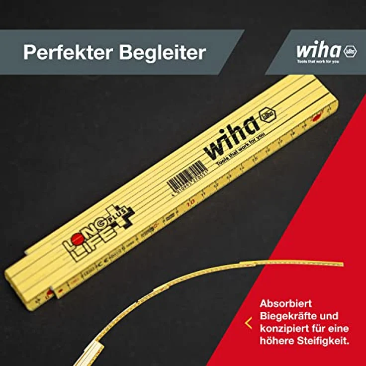 Wiha Gliedermaßstab Longlife Plus 2 m metrisch, 10 Glieder Mit Metallenden. (27055) gelb - Preisvergleich – Bild 5