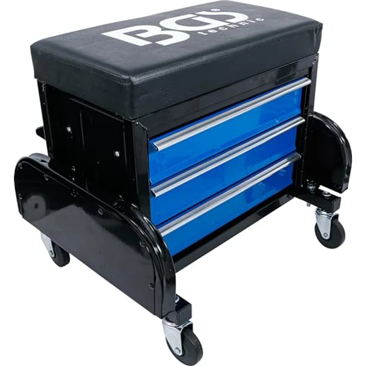 BGS TECHNIC Werkstatt-Rollsitz mit 3 Schubladen, robuster fahrbarer Sitz mit abwaschbarem Polsterbezug und stabiler Stahl-Vierkantrohr-Konstruktion, max. Tragfähigkeit 150 kg – Bild 4