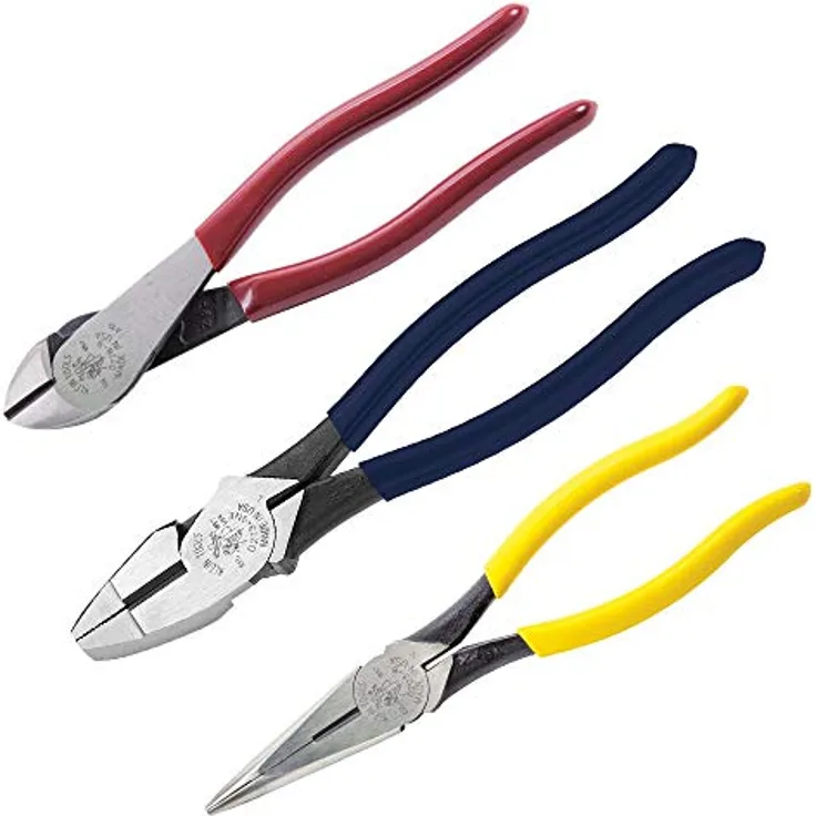Klein Tools 3-teiliges Werkzeugset mit Linienzange, Seitenschneider und Spitzzange, mit induktionsgehärteten Messern, 80020