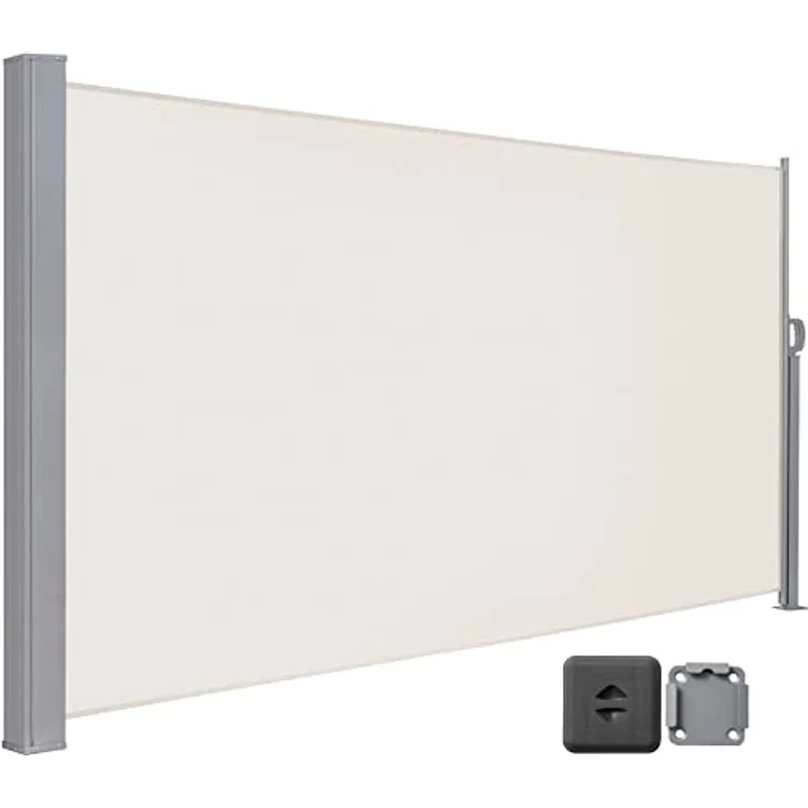 LARMNEE Seitenmarkise, ausziehbar 190 x 450 cm, rostbeständig, Wind- und Sonnenschutz, blickdicht, für Balkon, Terrasse, Garten, Beige EBE1945TBP02 – Bild 1