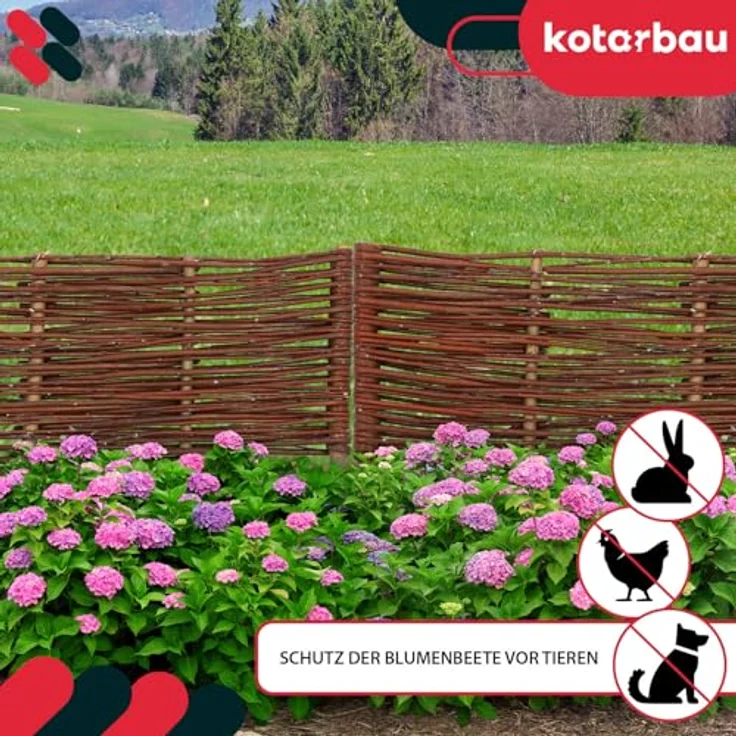 KOTARBAU® 5er Set Weidenzaun Beetbegrenzung, 60 x 20 cm, braun, wetterbeständig, flexible Beeteinfassung zum Stecken – Bild 4