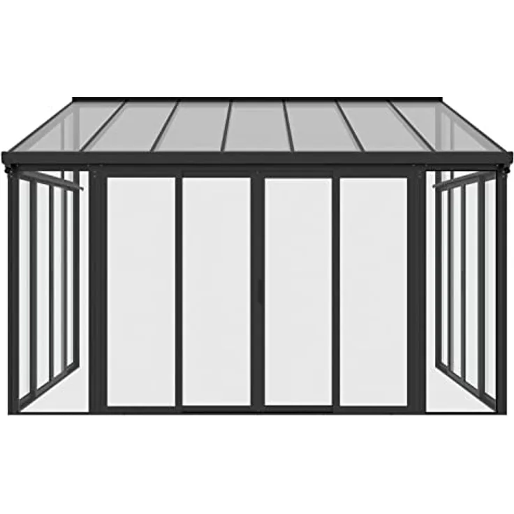 Juskys Wintergarten 12,5 m² - mit kristallklaren Wänden, Doppel-Schiebetüren & UV-Schutz - wasserdicht & winterfeste Überdachung aus Aluminium - Grau - Preisvergleich