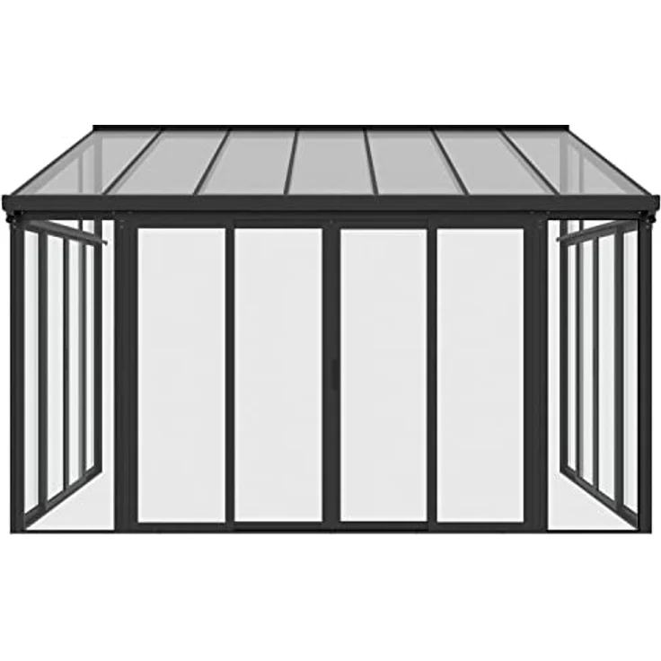 Juskys Wintergarten 12,5 m² - mit kristallklaren Wänden, Doppel-Schiebetüren & UV-Schutz - wasserdicht & winterfeste Überdachung aus Aluminium - Grau - Preisvergleich – Bild 1
