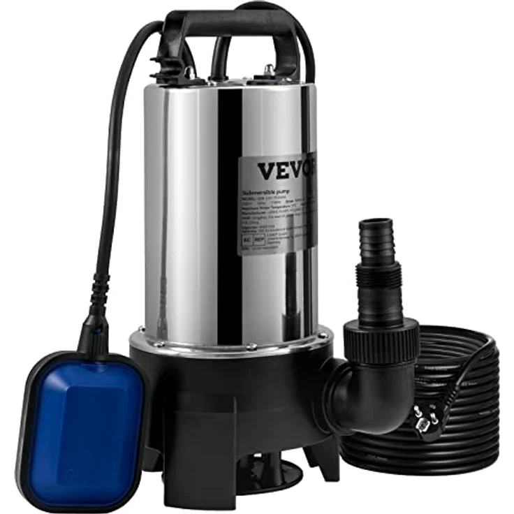 VEVOR Tauchpumpe 1100W Schmutzwasserpumpe mit 333,3L/min Durchfluss, IPX8 wasserdicht, automatischer Schwimmerschalter, zuschneidbarer Auslass – Bild 1