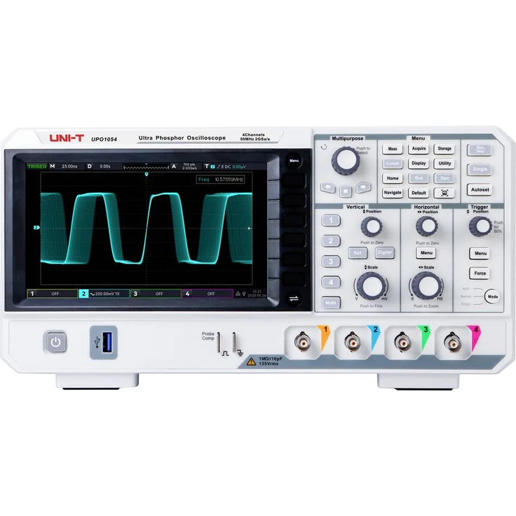 Uni-T UPO1054 Digital-Oszilloskop, 50 MHz Bandbreite, 56 Mpts Speicher, 4 Kanäle, Ultra Phosphor 2.0-Technologie