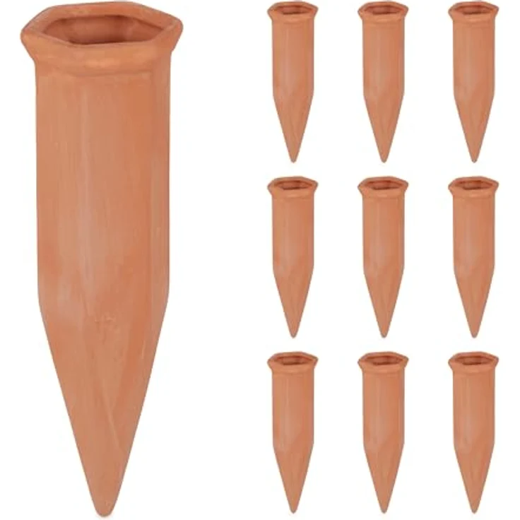 relaxdays Bewässerungssystem Tonkegel 10er Set, automatische Pflanzenbewässerung aus Terrakotta für PET-Flaschen bis 1,5 l – Bild 1