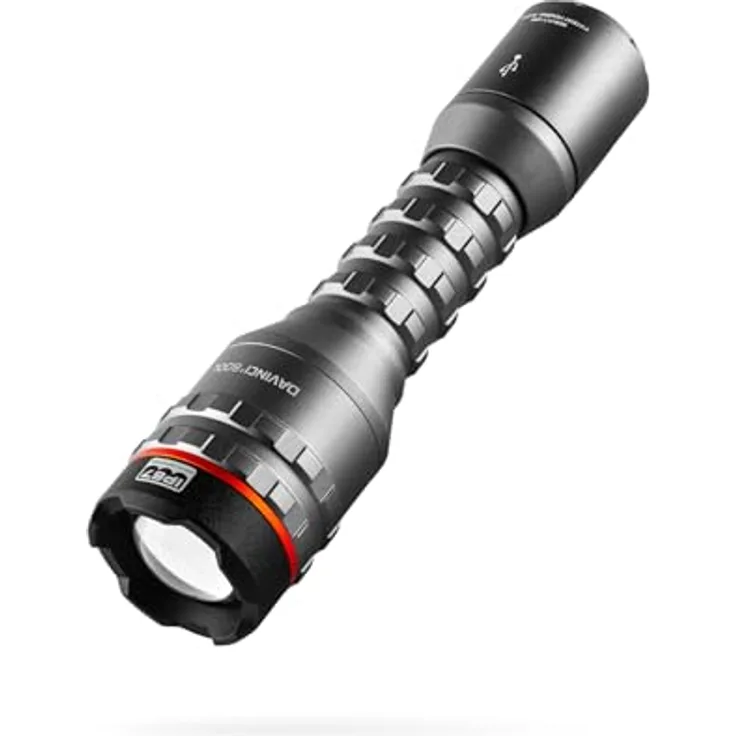 NEBO Davinci 800 Lumen, Wiederaufladbare Wasserdichte LED-Taschenlampe mit Powerbank-Funktion und einstellbarem Zoom, Stahlgrau