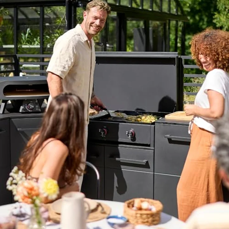 Cozze® Combo 900, 2-in-1 Gasgrill und Plancha in schwarz, 3 Brenner mit Deckel & Thermometer, Emaille-Gusseisen-Plancha-Griddle – Bild 5