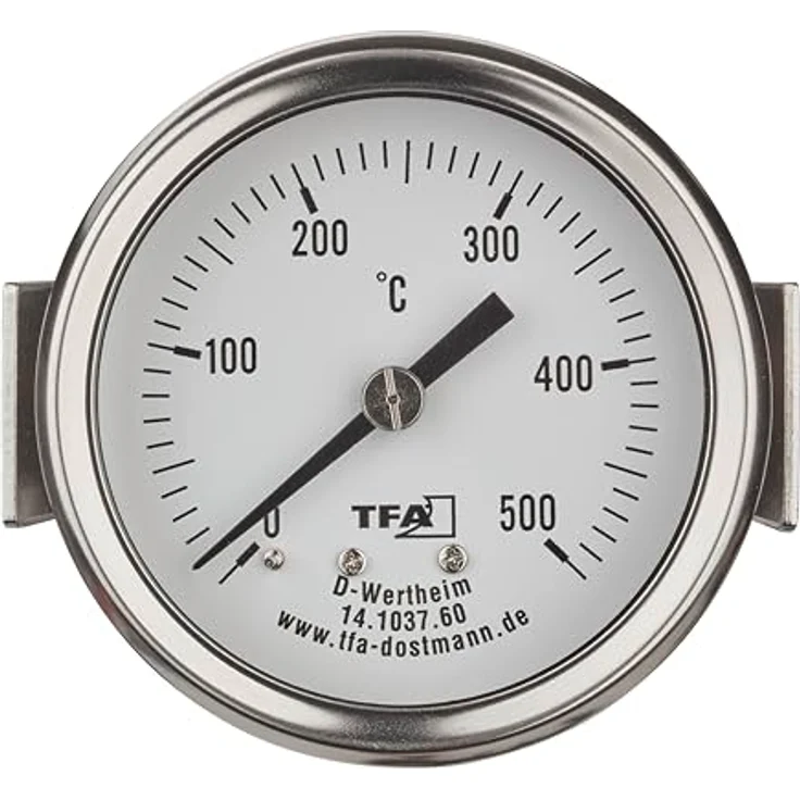 TFA Dostmann Analoges Edelstahl Thermometer bis 500°C, 14.1037, für Pizzaofen/Grill/Smoker, Kabelfühler, Ersatzteil, silber – Bild 2