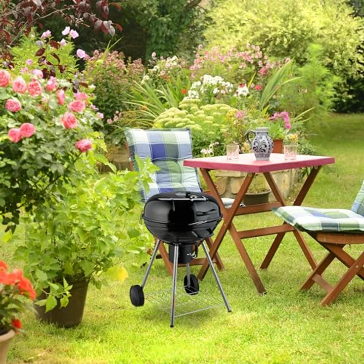 Relaxdays XXL Kugelgrill mit Rädern, Mobiler Holzkohlegrill mit Deckel und Thermometer, Schwarz – Bild 2