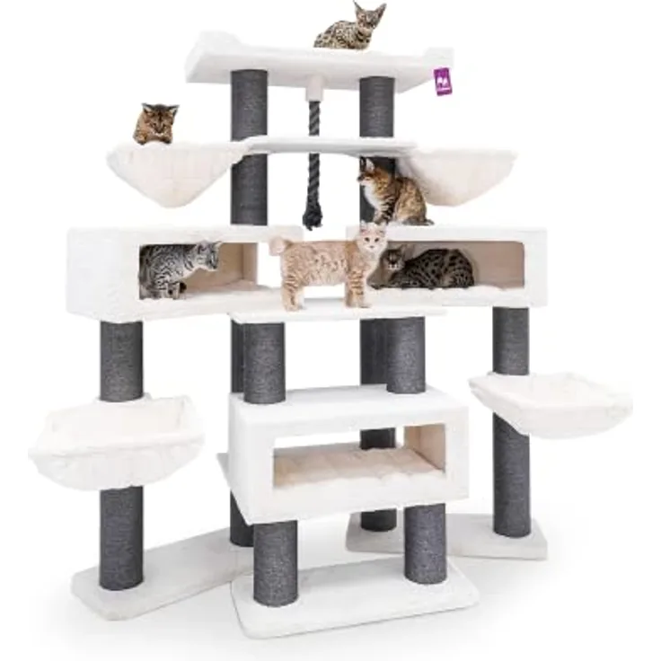 Petrebels Design Kratzbaum XXL Alley 200 Farbe Off-White, Kratzbaum für große Katzen, 187 x 82 x 200 cm