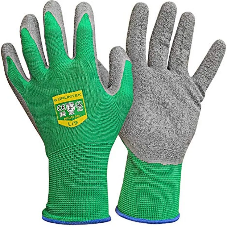 GRÜNTEK 5 Paar Gartenhandschuhe aus Polyesterfaser mit Latexbeschichtung, Gr. L/9, wasserabweisend und rutschfest, ideal für Garten- und Outdoor-Arbeiten, Unisex Design, schwarz
