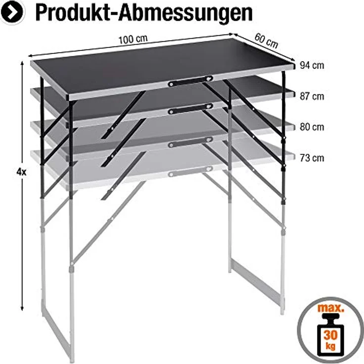 Meister Multifunktionstisch 3-teilig - 30 kg Tragkraft je Tisch (100 x 60 cm) - 4-fach höhenverstellbar - Klappfunktion - Party Tisch - Tapeziertisch - Flohmarkttisch - Beistelltisch – Bild 6