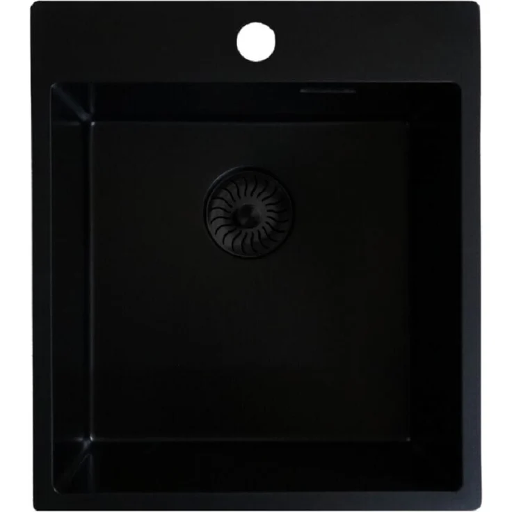 Caressi CAQPP40KR10BK-EB Einbau-Spüle, Einzelbecken, Schwarz, Quartz Composite, 440x500mm