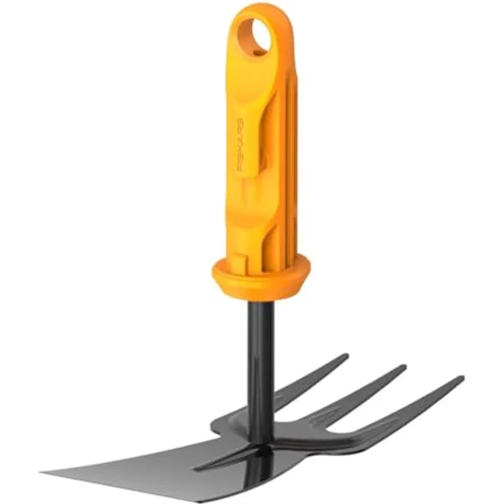 Fiskars OneClick Kombihacke, 2-in-1 Aufsatz zum Lockern und Unkrautjäten, müheloser Wechsel mit nur einem Klick, Borstahl, Breite: 5 cm, Schwarz/Orange, 1080695 – Bild 1
