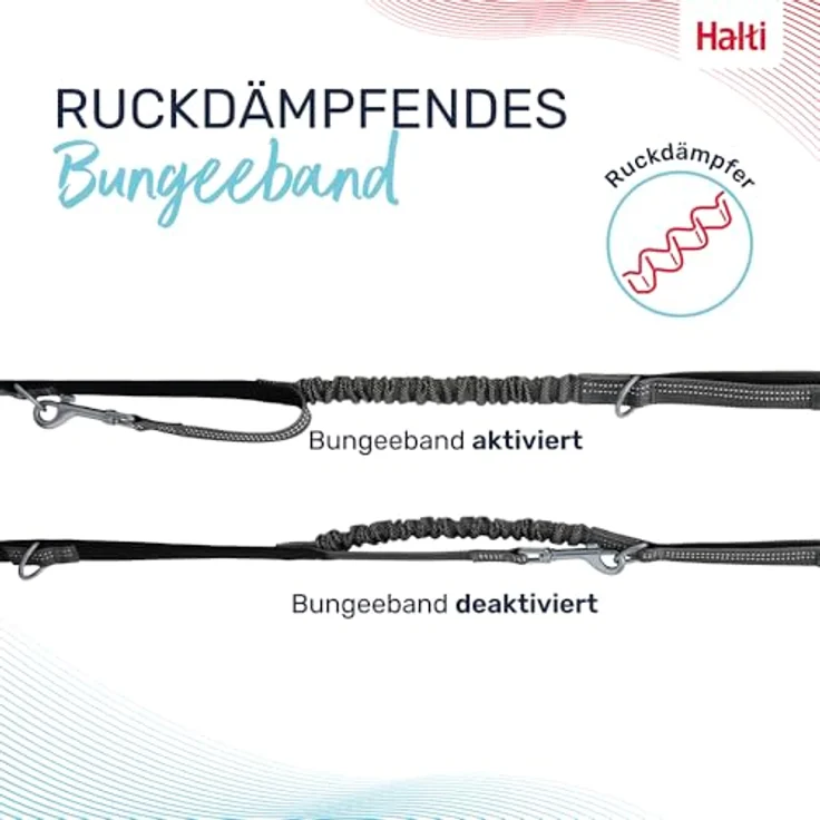 Company of Animals HALTI Anatomy Multifunktionsleine, Doppelführleine mit Ruckdämpfer, reflektierend, für Welpen (Größe S, Grau) – Bild 3