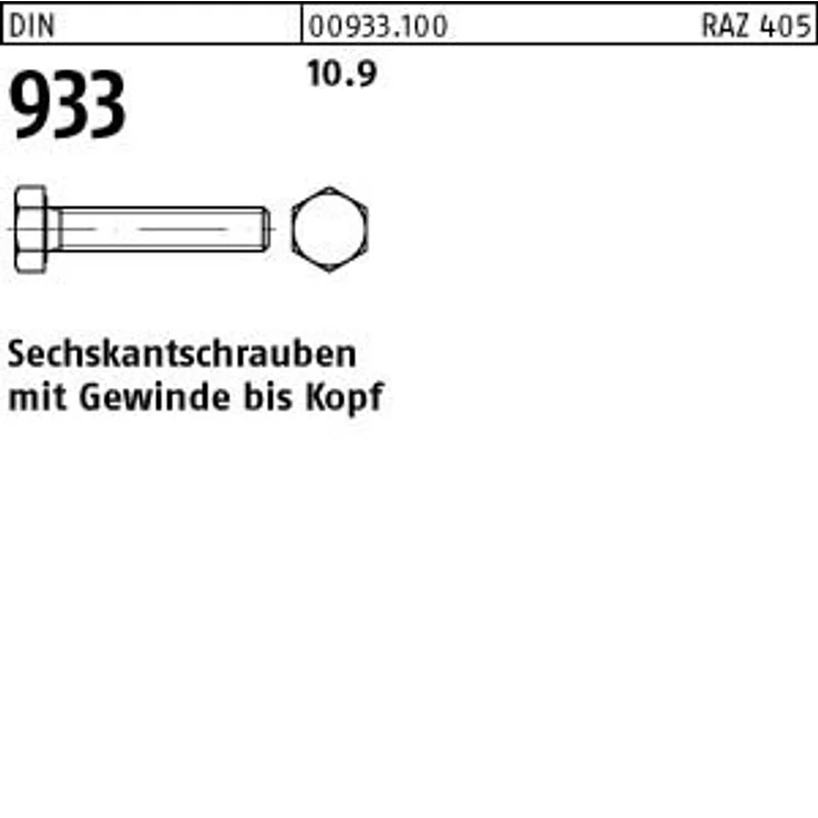Markenlos DIN 933/ISO 4017 Sechskantschraube VG M24x120, Stahl 10.9, blank, 10 Stück – Bild 2