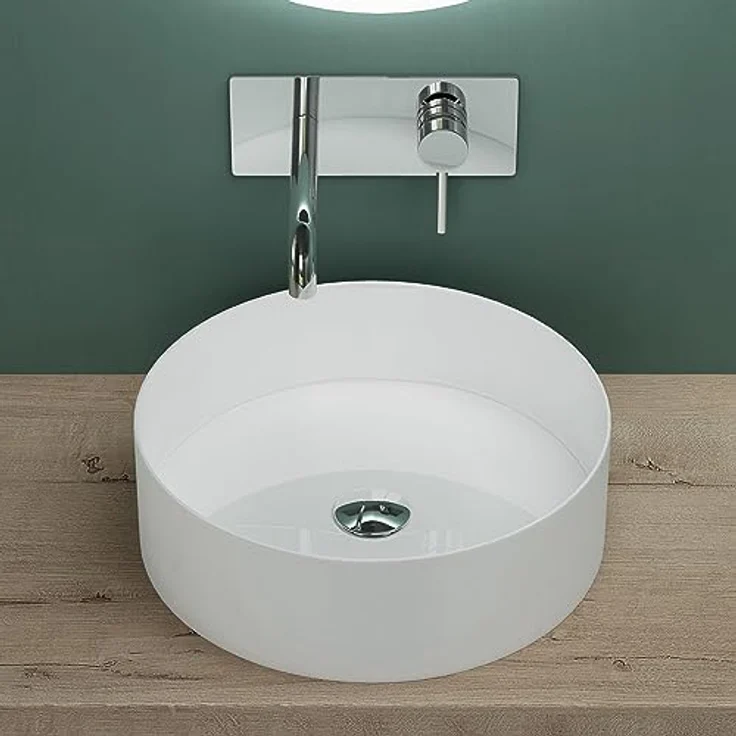 Mai & Mai Aufsatzwaschbecken BTH: 31x31x11cm Waschschale Rund Waschbecken aus Keramik Weiß mit Nano-Beschichtung Brüssel203 – Bild 2