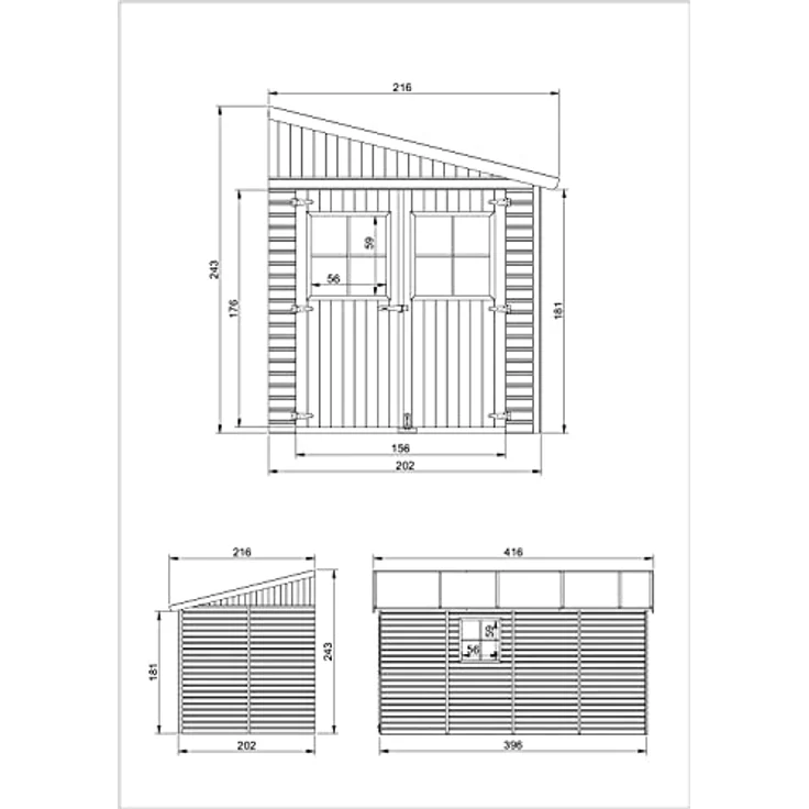 TIMBELA Holz Gartenschuppen (ohne Seitenwand) - Abstellkammer mit Fenstern - H244x211x416 cm/8 m2 Naturholz-Shiplap-Schuppen - Gartenwerkstatt - Fahrrad- Geräteschuppen M340 – Bild 4