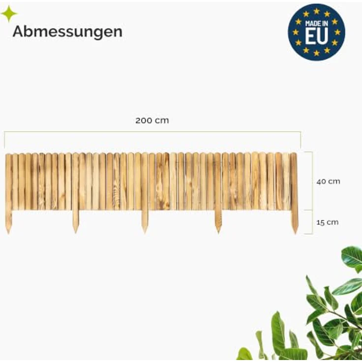Garronda Rasenkante Beeteinfassung aus gebranntem Kiefernholz, 200x40 cm, flexible Montage und natürliche Beetbegrenzung – Bild 2