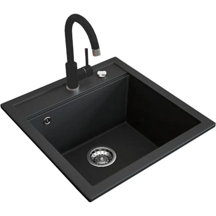 Bergström Spülbecken Schwarz 49 x 50 cm mit Trockenplatz – Bild 1